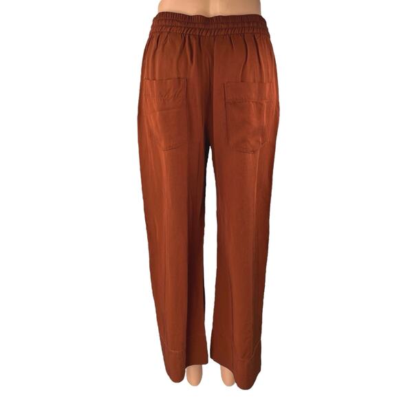 Zara Brown Straight Wide Leg High Waist Drawstring Baggy Trousers Sweat Pants S - Picture 3 of 5